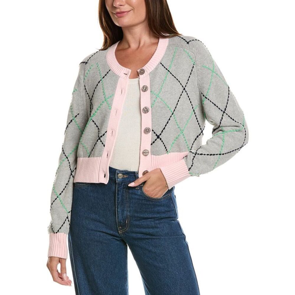 Wispr Womens  Contrast Diamond Stitch Cardigan, Grey